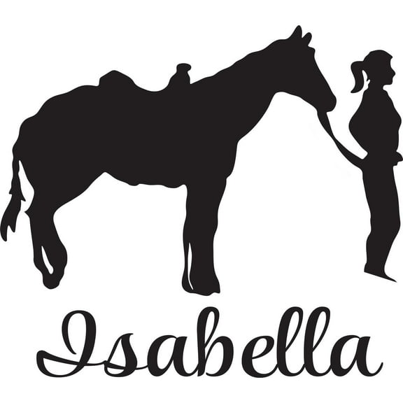 Personalized Name Vinyl Decal Sticker Custom Initial Wall Art Personalization Decor Girl with Horse Clip Art 10 Inches X 10 Inches