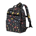thumbnail image 2 of Dinosaur and Rocket Navy Pattern Cute School Backpack Bag for School with Padded Back and Adjustable Shoulder Straps 15.25"x11.5"x5.25", 2 of 5