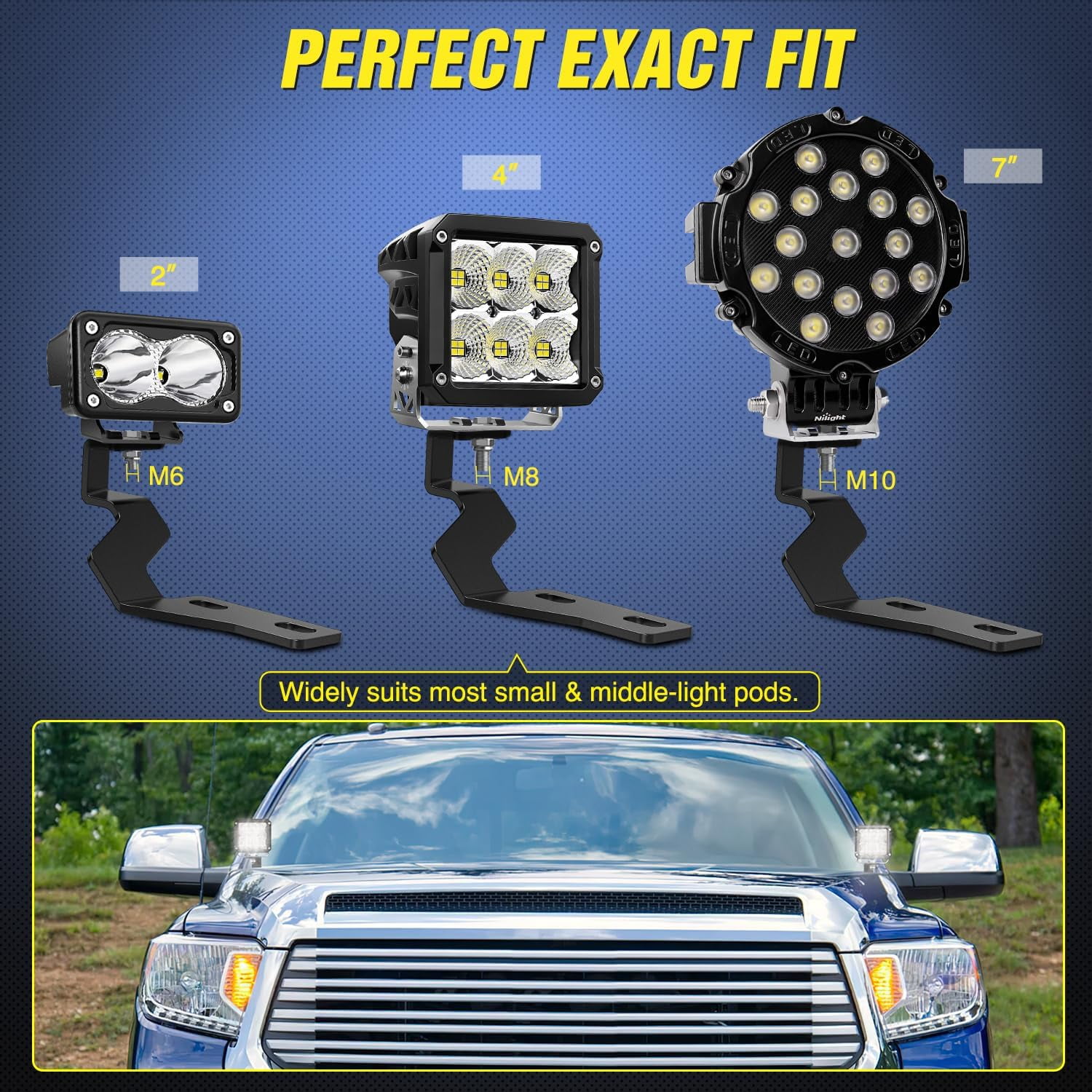 Hood Hinge Ditch Light Mount Brackets for Auxiliary off Road LED Work Light Pods Compatible with Toyota Tundra 2014-2021