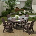 thumbnail image 2 of WestinTrends Dylan Adirondack Outdoor Dining Set for 4, All Weather Poly Lumber Patio Table and Chairs Set of 4, 47" Trestle Round Dining Table and Seashell Adirondack Dining Chair, Dark Brown, 2 of 8
