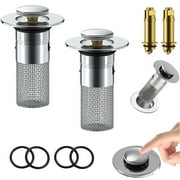 MNBFYX 2Pcs Bathroom Sink Stopper Basin Pop Up Sink Drain Strainer with Removable Filter Basket Hair Catcher Anti Clogging Bathtub Drain Stopper for Drain Brass Core Anti-Odor