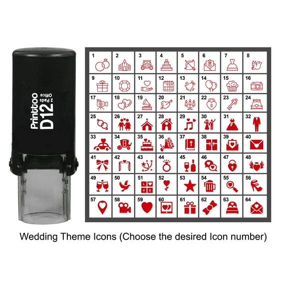 Printtoo Personalized Wedding Theme Icons Round Rubber Stamp Self Inking Stamper 12 mm-Red