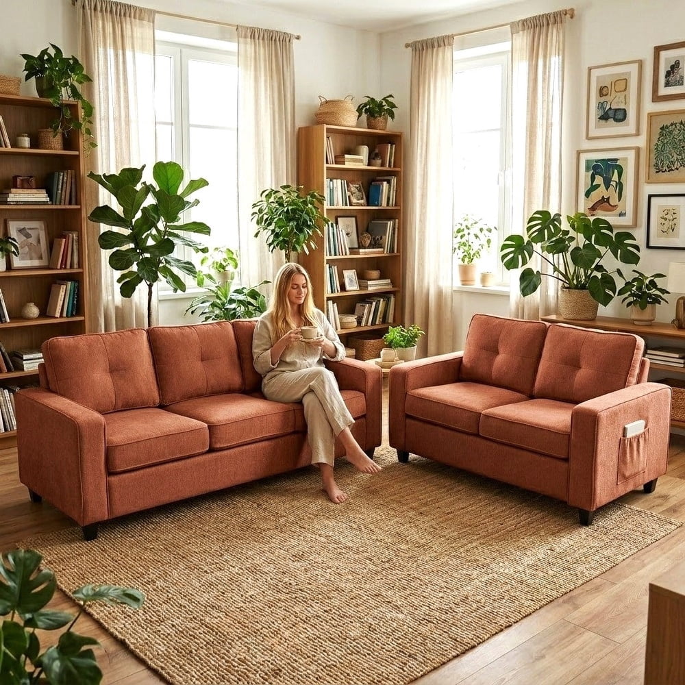 US Pride 2PC Living Room Set, 77.2 " W Sofa and 54.3" W Loveseat