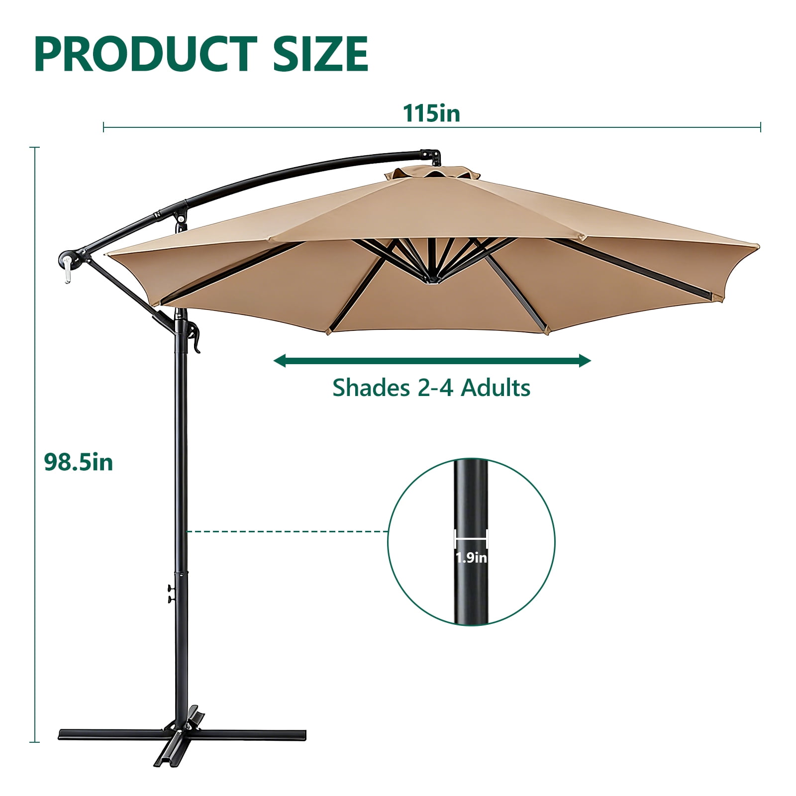 WLLJOY 10 ft Offset Patio Umbrella With Base Included ,All-Weather UV Protection Cantilever Umbrella Suitable For Garden, Backyard and Beach, Khaki