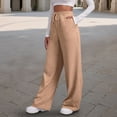 thumbnail image 2 of Zjunqe Women's Wide Straight Leg Sweatpants Drawstring High Waisted Baggy Loggers Comfort Casual Warm Fall Winter Sweat Pants Cute Workout Gym Soft Stretchy Track Pants with Pockets Khaki L, 2 of 6