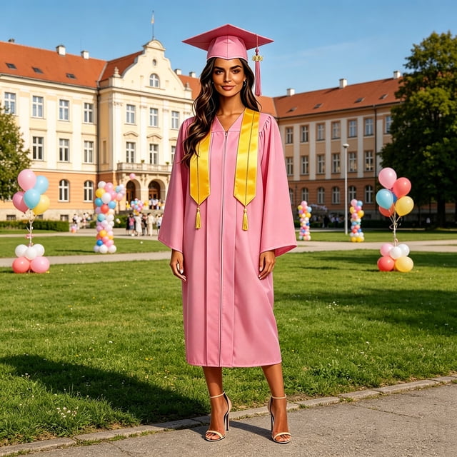 Pounoo Graduation Gowns for Women Zipper Front Long Sleeve Dresses University Graduation Soft Comfortable Breathable Robes Gift
