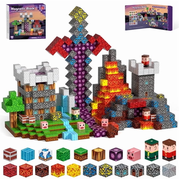 Gryxpox Magnetic Blocks, 100Pcs Magnetic Building Blocks Stacking Toy Birthday Gifts -STEM Construction Toys for Children Ages 3  Boys & Girls, Portal