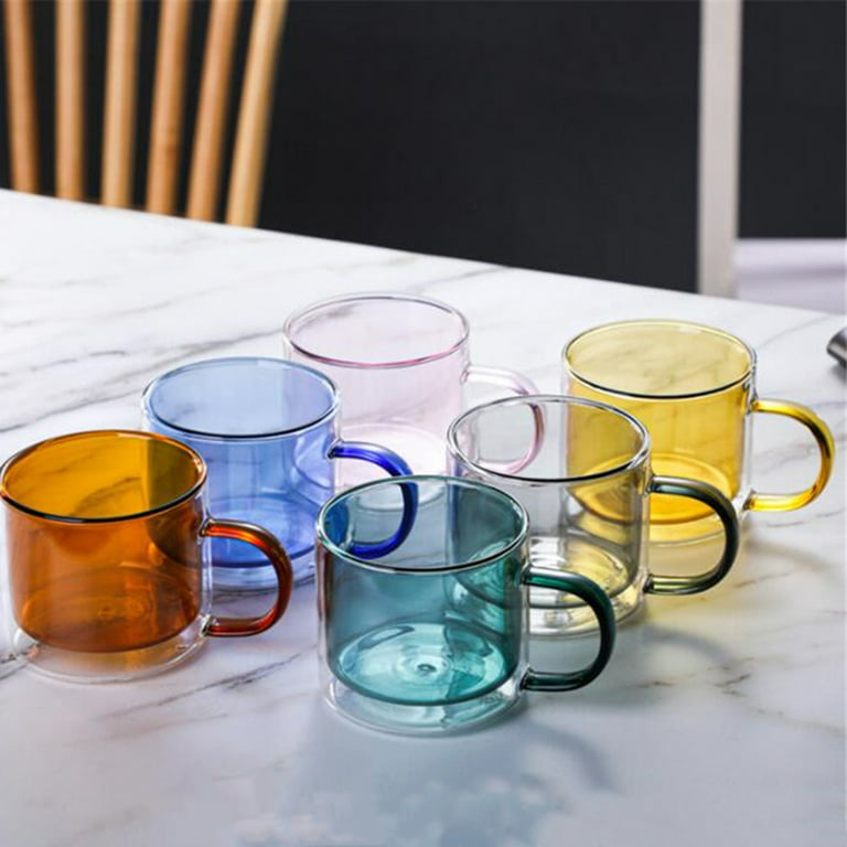 Colorful Double Wall Insulated Glass Mug, Coffee or Tea Glass Mugs