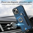 thumbnail image 4 of for iPhone 15 Phone Case Wallet with Card Holder,PU Leather Flip Folio Case,RFID Blocking Ring Holder Kickstand Wrist Strap Magnetic Protective Women Men Cover,Blue,For iPhone 15, 4 of 11