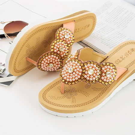 

Cathalem Warming Slippers for Women Microwave Women s New Flower Pearl Sandals Foreign Trade Large Size Sandals Shoes RD2 7