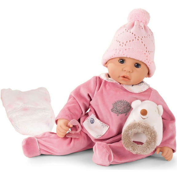 Gotz Cookie Hedgehog 19" Soft Baby Doll in Pink with Blue Sleeping Eyes and Accessories