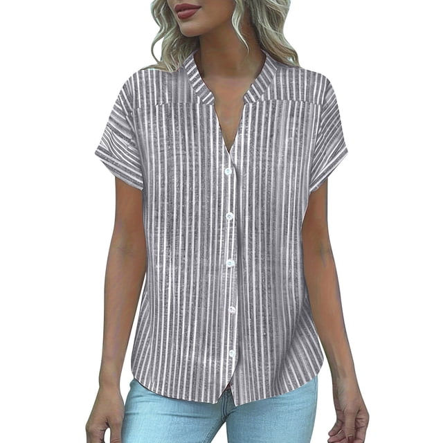 Camisa de Manga Corta con Cuello en V para las Mujeres, Blusa de Verano Elegante Y de Moda en Poliéster Suave Ligero