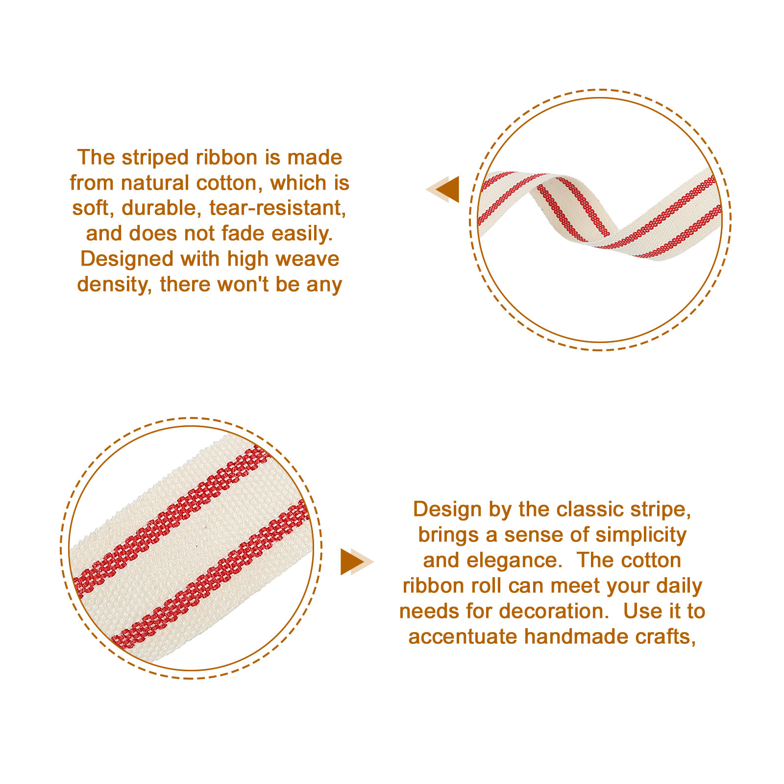 Unique Bargains Natural Cotton Stripes Ribbon for Gift Wrapping Natural with Red 20 Yd x 5/8"