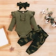 thumbnail image 2 of Baby Girl Clothes Long Sleeve Romper Camouflage Print Pants Headband Set Coming Home Outfit, 2 of 9