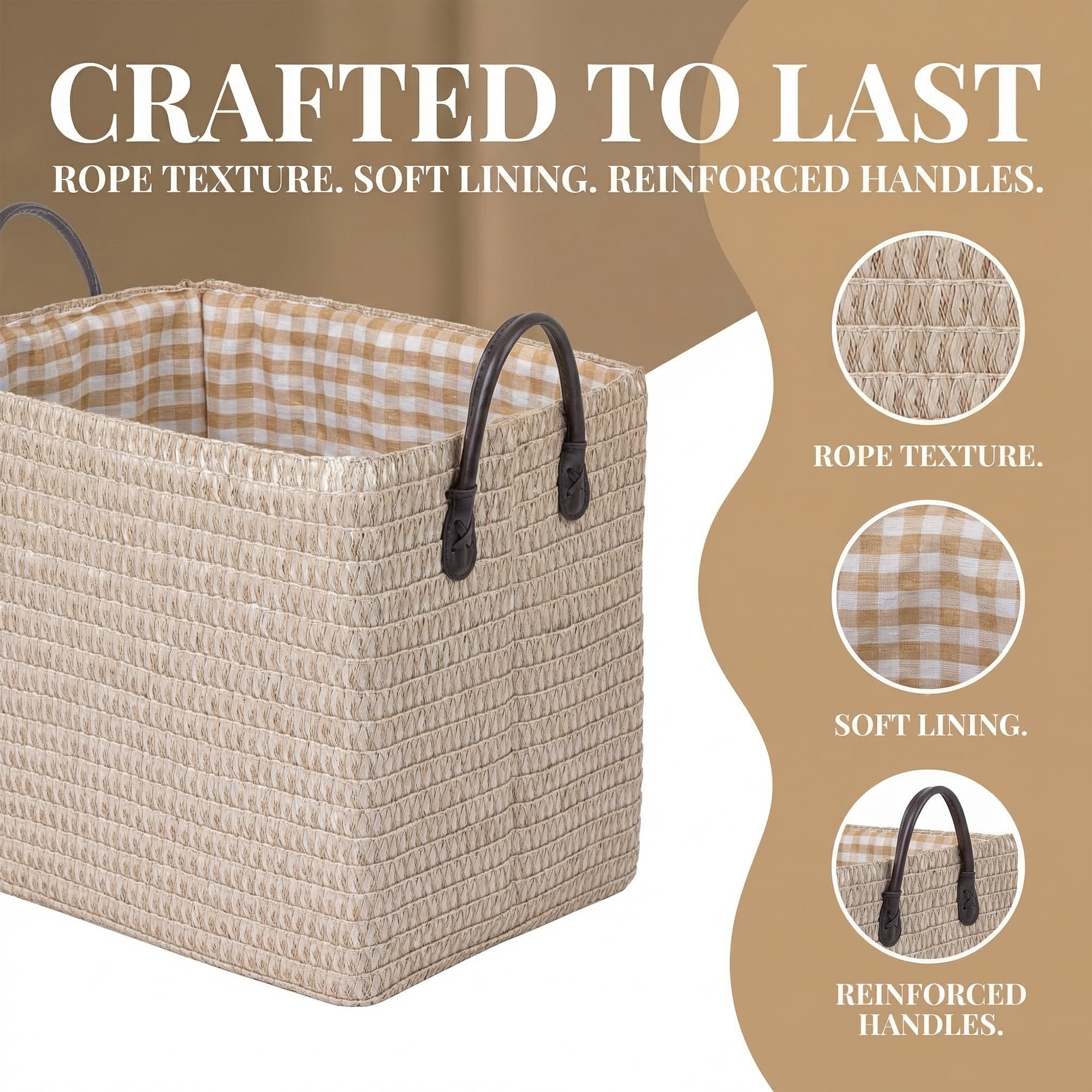 Unique Bargains Compactable Woven Storage Basket Storage Bin Beige 13.8*10.2*11.8in