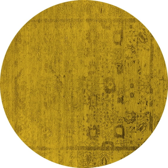 Ahgly Company Machine Washable Indoor Round Oriental Yellow Industrial Area Rugs, 6' Round