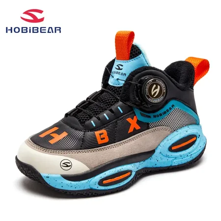 

GEDER-S2 HOBIBEAR Boys Fleece Sneakers Color Block Rotating Buckle Basketball Shoes Soft Sole Anti Slip Comfortable Shock Absorbing Sport Shoes For Winter Kids Footwear