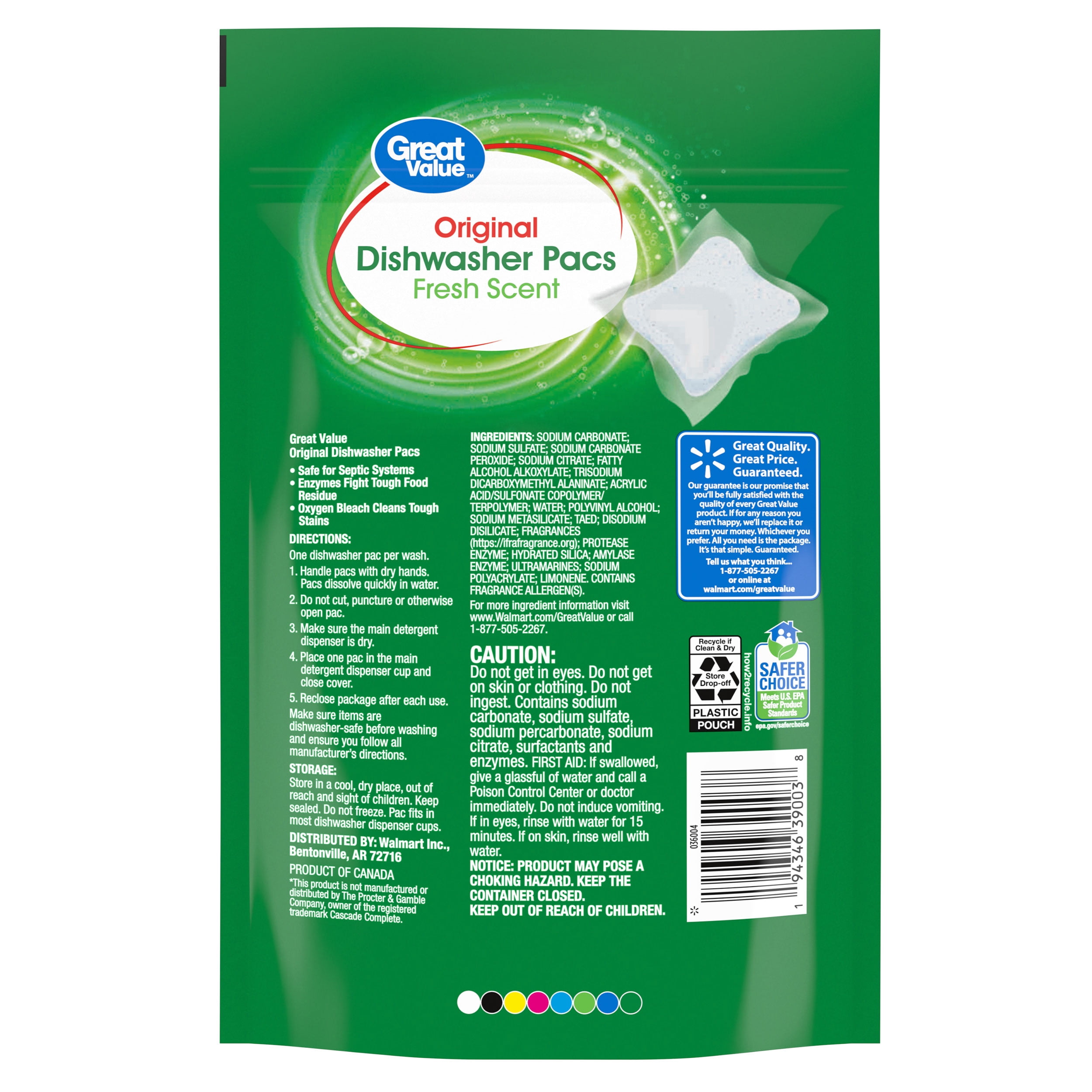 Great Value Original Dishwasher Pacs, Fresh Scent, 33 Count