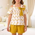 thumbnail image 3 of EnJoCho Kid Girls Clothes Outfits Bowknot T-Shirt + 2 In 1 Denim Short Skort Summer Clothing Set, Girls Shirt and Shorts Set Kindergarten Starter Pack Size 4-10 Years, 3 of 9