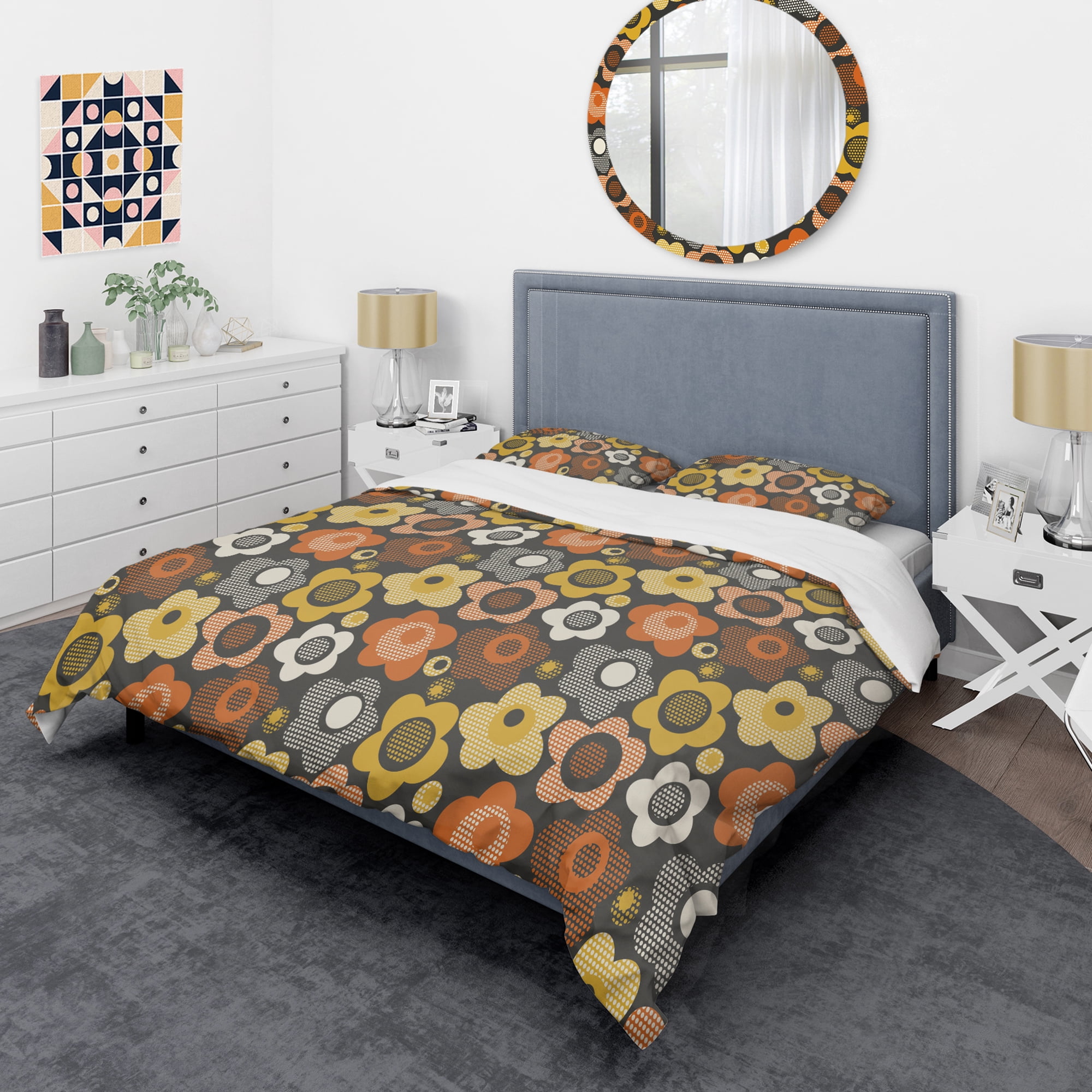Designart 'Retro Floral Pattern VII' Mid-Century Modern Duvet Cover Set