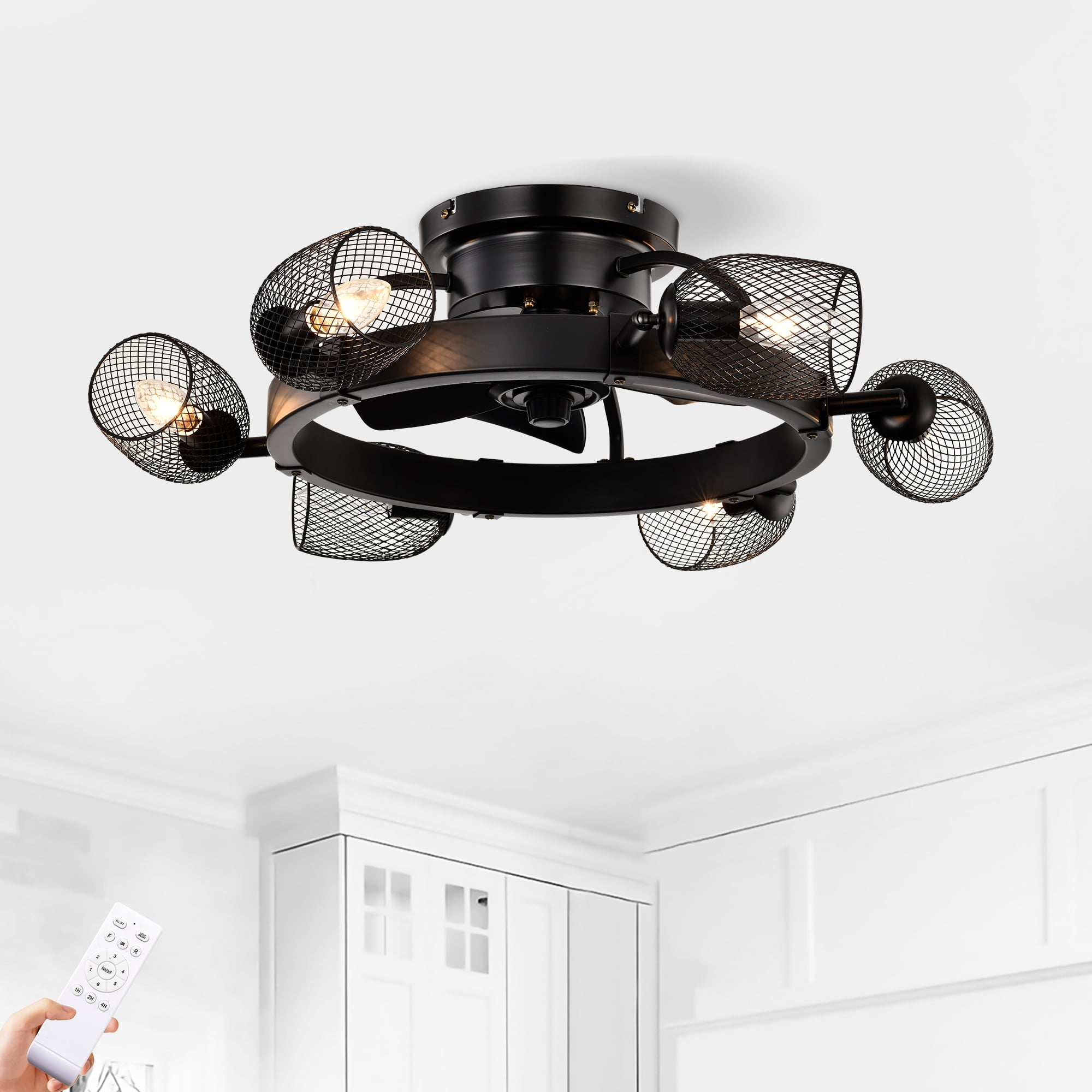 Izzovium 25.8'' Industrial Ceiling Fan with 5 ABS Blades and Remote, Matte Black, for Home and Office Use