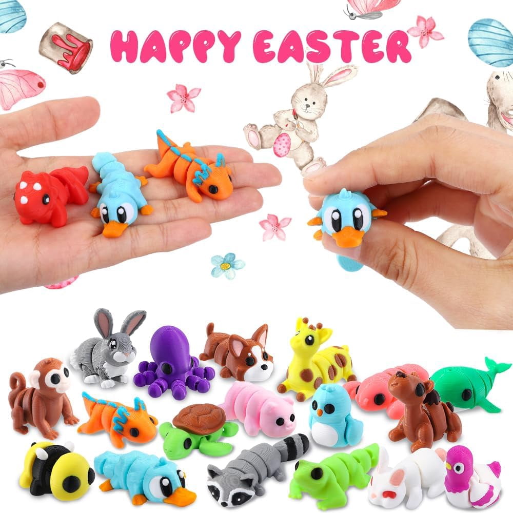 Prefilled Easter Eggs Set, 24 Count Plastic Eggs With 3D Printed Animal Toys, Basket Stuffers For Kids, Classroom Prizes, Party Favors, Assorted Colors