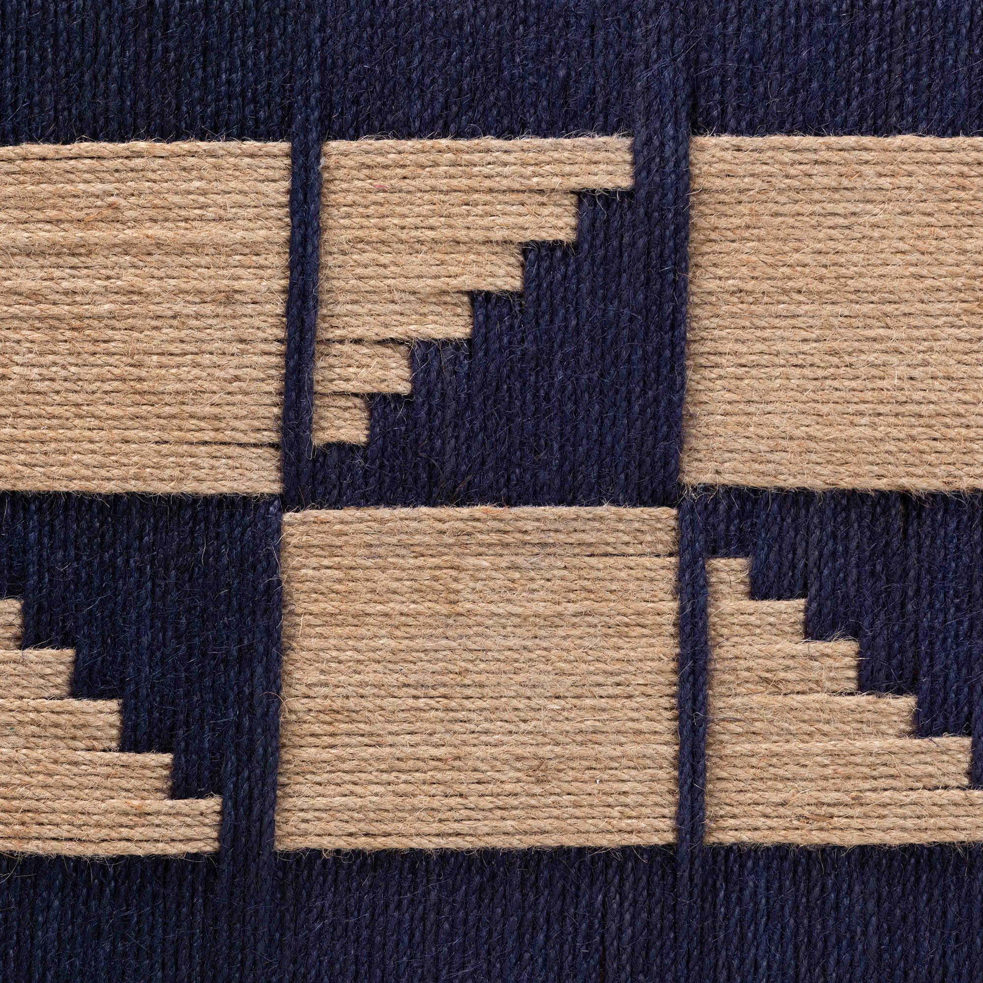 bali & pari Jerilyn Modern Bohemian Two-Tone Navy Blue and Natura Brown Seagrass and Acacia Wood Accent Bench