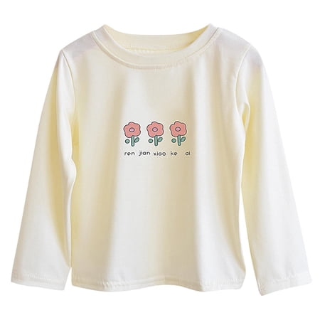 Cethrio Kids Girls Long Sleeve Tops Cotton Graphic Crewneck Casual Girls Clothing Beige Size 3T