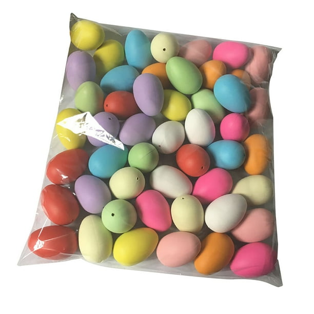 Advancent 50 Uds huevos falsos de Pascua decoración de de fiesta de plástico huevo jardín de infantes accesorios de pintura DIY blanco con cuerda Kits de decoración para fiestas Vistoso sin cuerda Advancent HA003690-05