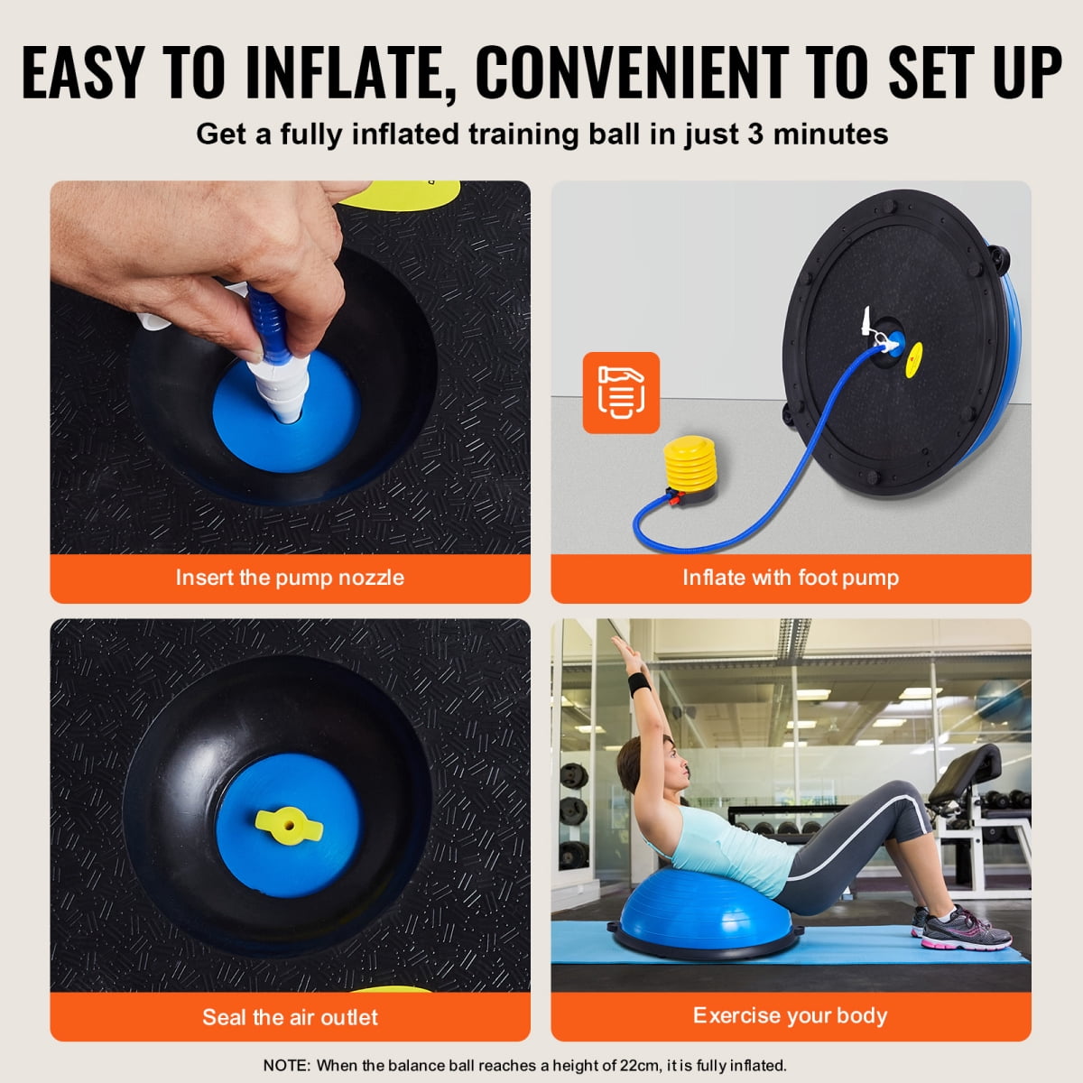 ZHICHUN 23 Inch Half Exercise Ball Trainer 660 lbs Stability Yoga Ball with Resistance Bands & Foot Pump Blue