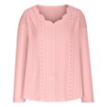 thumbnail image 6 of TKLPEHG Womens Tops Dressy V Neck Pleated Eyelet Shirts Casual Long Sleeve Classic Solid Color Loose Lightweight Fashion Blouse (Pink,S), 6 of 6