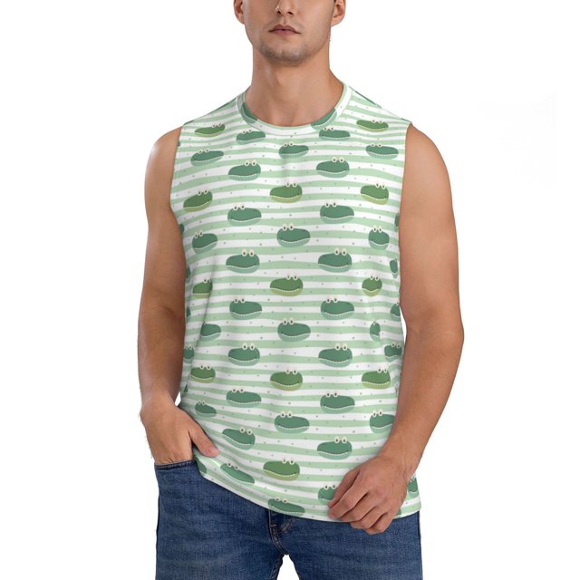 Fotbe Cute Crocodile Men's Camiseta sin Mangas Estampada para Hombres, Playera Casual para Gimnasio, Entrenamiento, Playa-Large