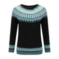 thumbnail image 4 of frariair sweaters for women Knitted Isle Print Retro Sweater Loose Crewneck Long Sleeve Pullover Tops Blue, 4 of 9