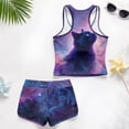 thumbnail image 6 of COEQINE Stretchy Two Piece Tankini Swimsuit for Girls, Tank Neck Top with Boyshort Sleeveless Swimwear, Beach Bathing Suit Taniki Set for Girls 10-11 Years, Black Cat Galaxy, 6 of 8
