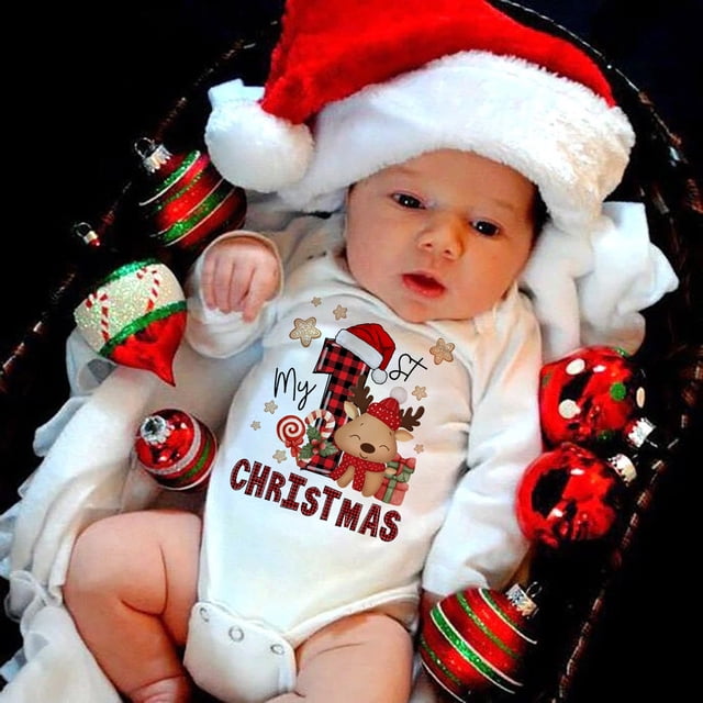 Mi primer mono navideño de manga larga para bebé recién nacido, traje con estampado de ciervo y Papá Noel, ropa para bautizo infantil, regalo