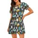 thumbnail image 1 of Easygdp Moose Squirrel owls tree Camisón de manga corta para mujer, informal, estampado, 1 of 6