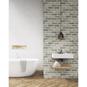 NextWall Washed Brick Peel and Stick Removable Wallpaper Soft Gray & Rust