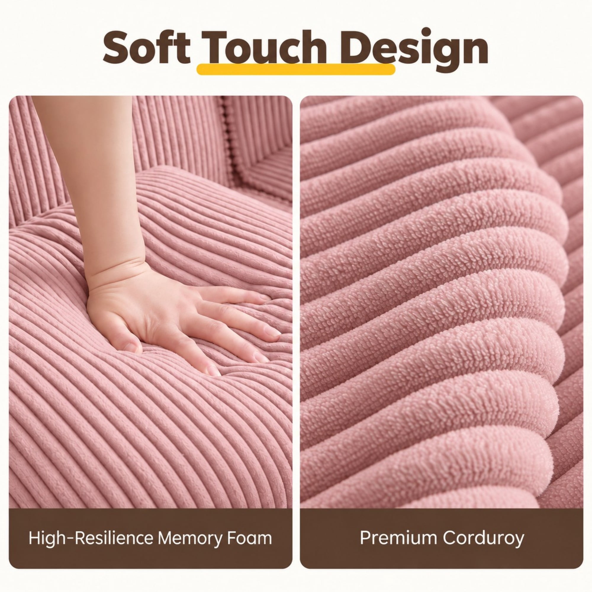 DEALTOPS 81" Modern Corduroy Floor Sofa, Modular 2-Seater Cloud Couch with Deep Seats & 2 Pillows, Pink