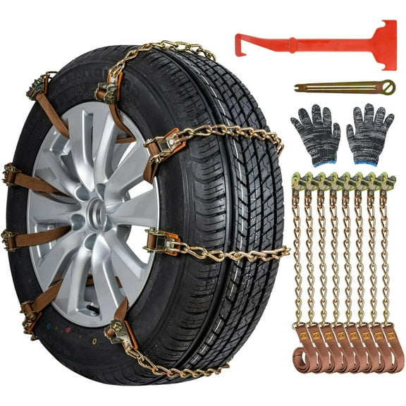 Qoosea Snow Chains for Car , Tire Chains for Car SUV Pickup Trucks, Adjustable Portable Universal Thickening Anti-skid Snow Tire Chains for Tire Width 195-265mm, 8 Pack