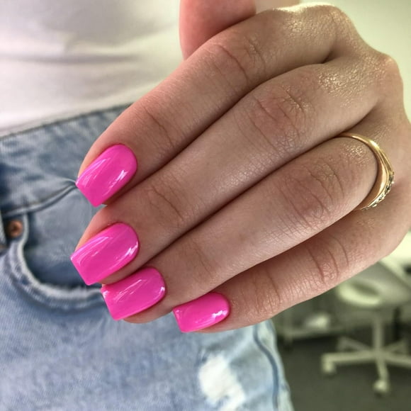 48 Pcs Hot Pink Press on Nails Short Square. Solid Fake Nails Square,Glossy False Nails Reusable Glue on Nails Short Nails Press ons Simple Style Stick on Nails for Daily Wear
