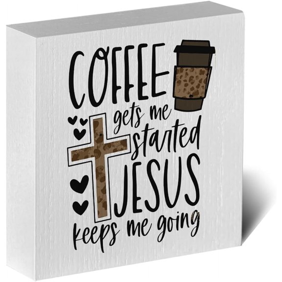 5x5 IN Christian Coffee Table Decor Rustic Desk Decor Coffee Station Accessories Coffee Bar Sign Religious Farmhouse Wooden Box Sign