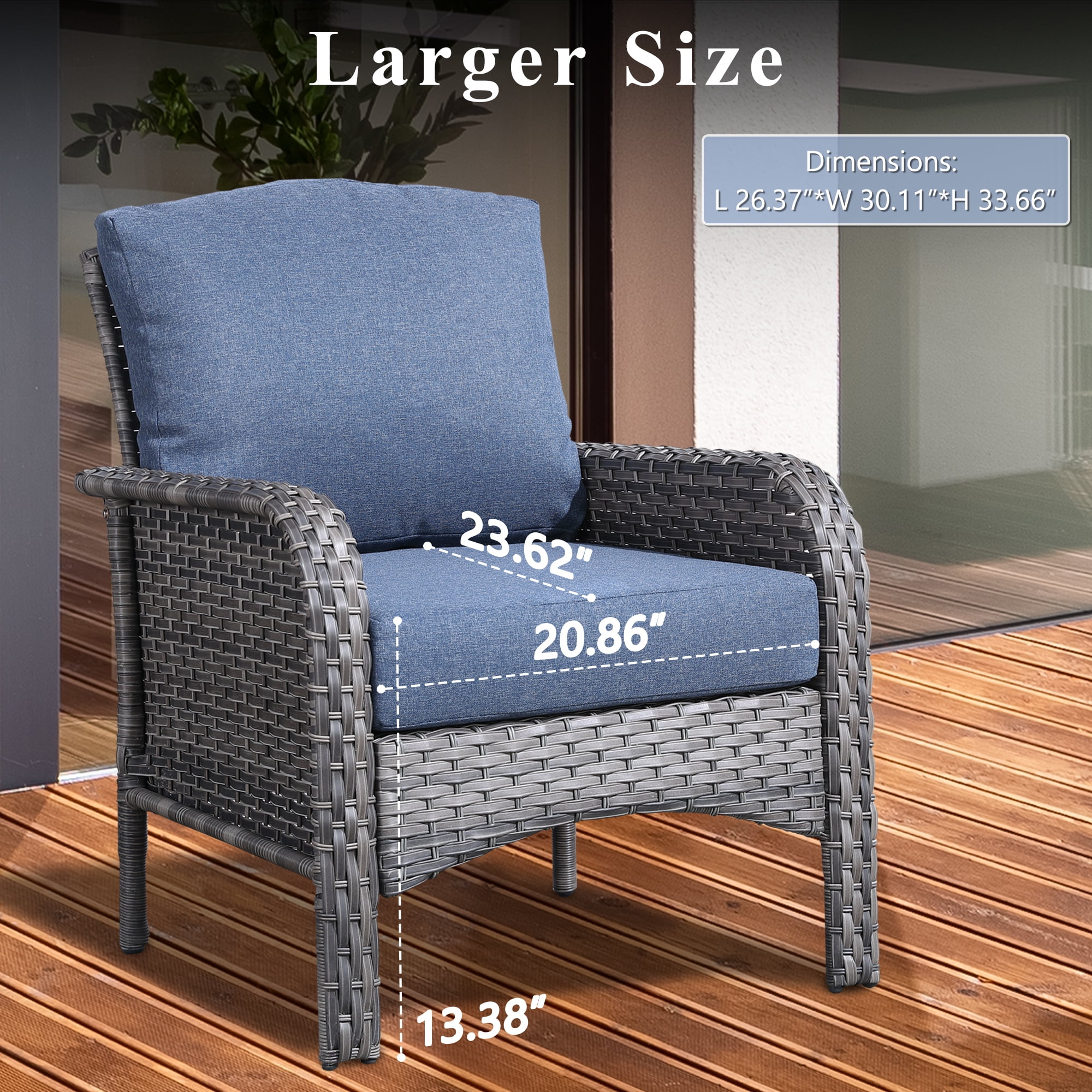 Toject 2 Pieces Patio Furniture Set, All-Weather Wicker High Back Outdoor Chairs, Rattan Patio Conversation Set with Cushions for Backyard, Porch, Garden (Denim Blue)