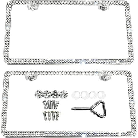 Bling License Plate Frame for Women 2 Pack Sparkly License Plate Frames Bedazzled Diamond Rhinestone Crystals