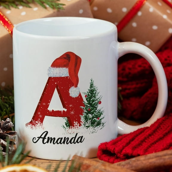 Christmas Initial Mug, Christmas Name Mug, Custom Mug, Personalized Name Mug, Coffee Mug, Personalized Gift, Customizable Mug for Holiday Coffee Lovers