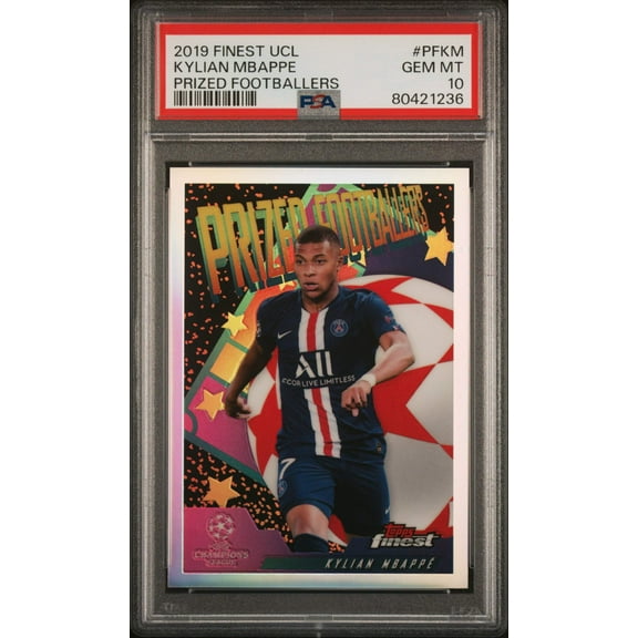 Graded 2019 Topps Finest UCL Kylian Mbappe #PFKM Prized Footballers Soccer Card PSA 10 Gem Mint