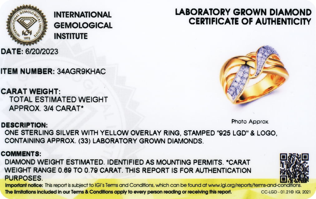 Forever Facets 18k Gold Plated Sterling Silver 3/4 CT TW Lab Grown Diamond Ring, Adult Female