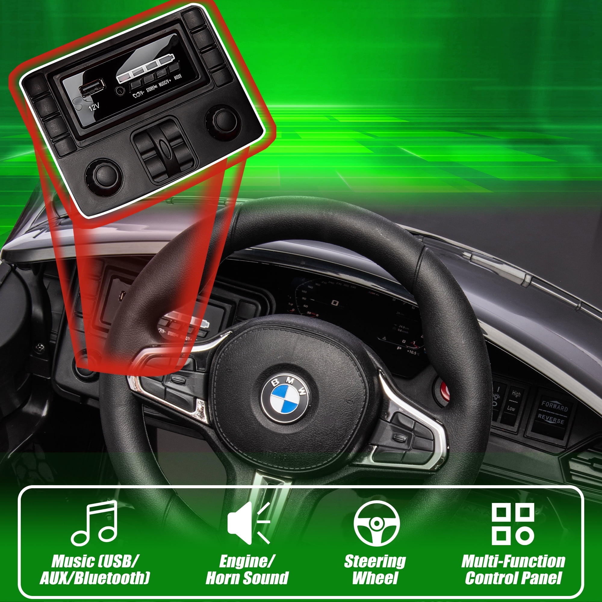 12V Ride on Cars with Remote Control, Licensed BMW M4 Battery Powered Ride on Toys for Kids Boys Girls Gifts, Kids Electric Cars Vehicle with Music, Bluetooth, Story, USB/MP3 Port, LED Light, Black