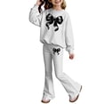 thumbnail image 4 of YMNXA Toddler Kids Girls Outfits Long Sleeve Round Neck Bow Print Pullover And Flare Pants Comfortable Fashion Elegant Sets For Casual Daily Wear,White,6-7 Years, 4 of 4