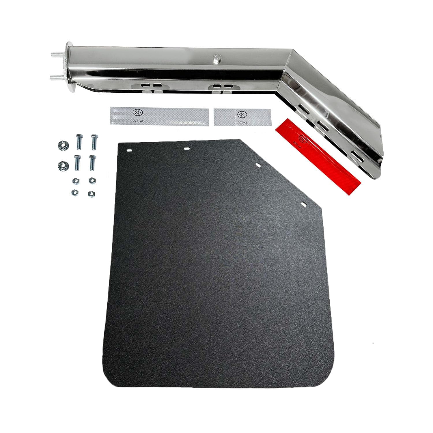 Pair Angled Spring Loaded Mud Flap Hanger Bracket with Angled Splash Guard Mudflap 24"x30" for Semi Truck Trailer, 1-1/8'' 1.125'' Bolt Stainless Steel