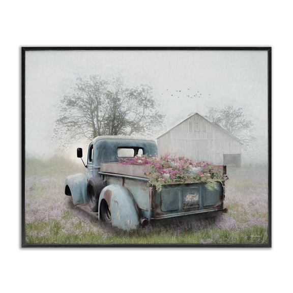 Stupell Industries Farmhouse Foggy Truck with Flowers Black Framed Giclee Art, 14 x 11, by Lori Deiter